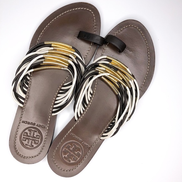 Tory Burch Dark Brown Toe Loop Flat Sandals
